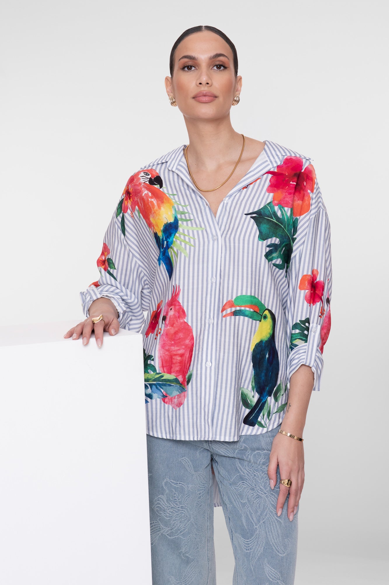 Geisha Bluse mit tropischem Print