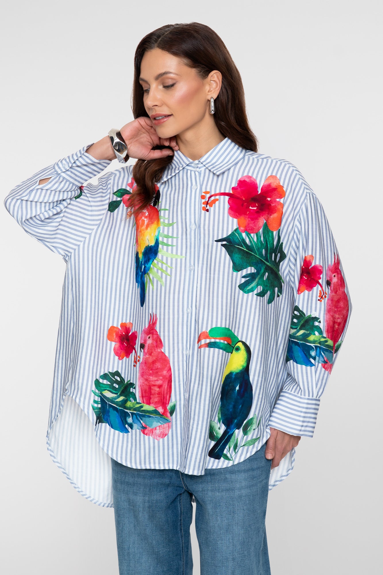Geisha Bluse mit tropischem Print