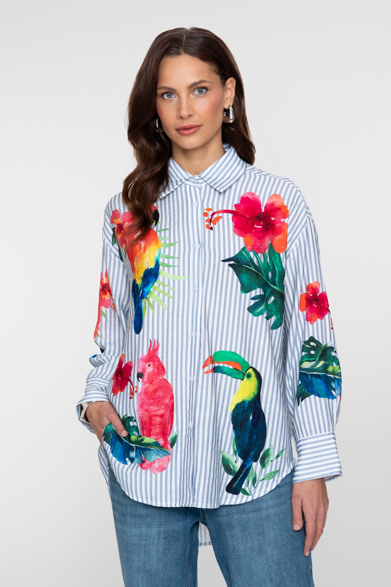 Geisha Bluse mit tropischem Print
