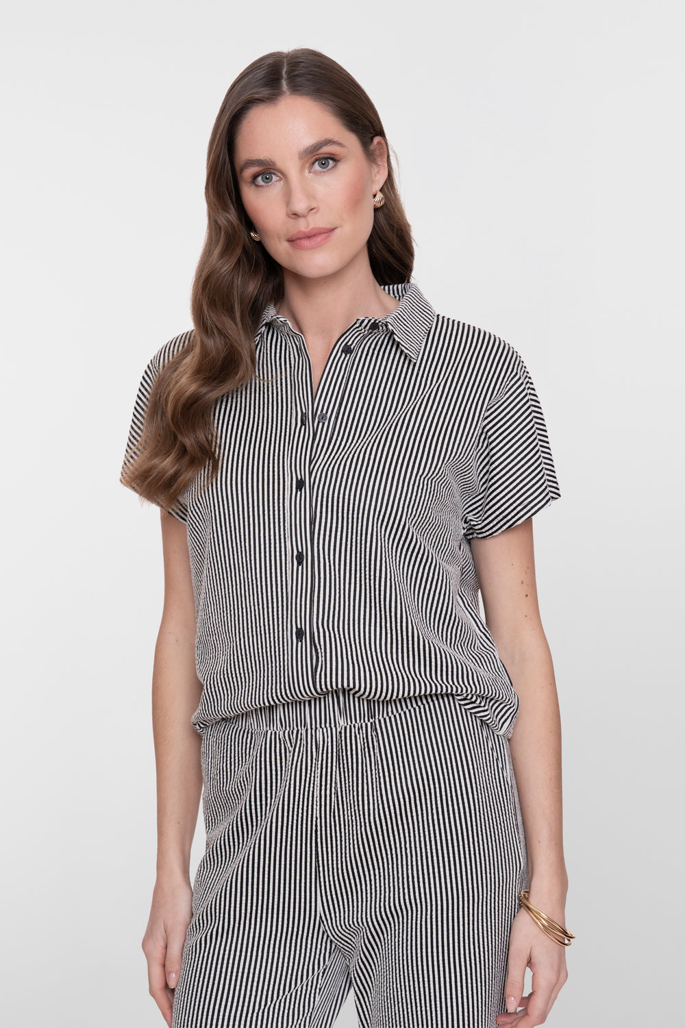Geisha Bluse mit Streifen und kurzen Ärmeln