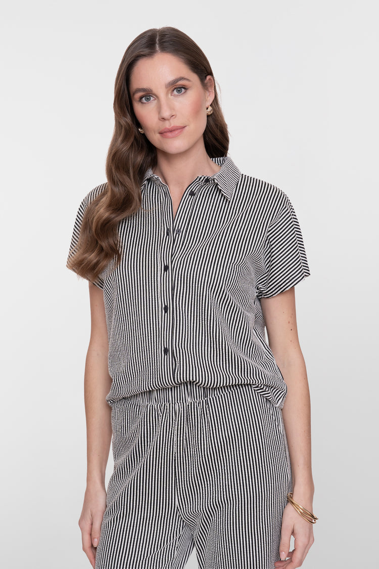 Geisha Bluse mit Streifen und kurzen Ärmeln