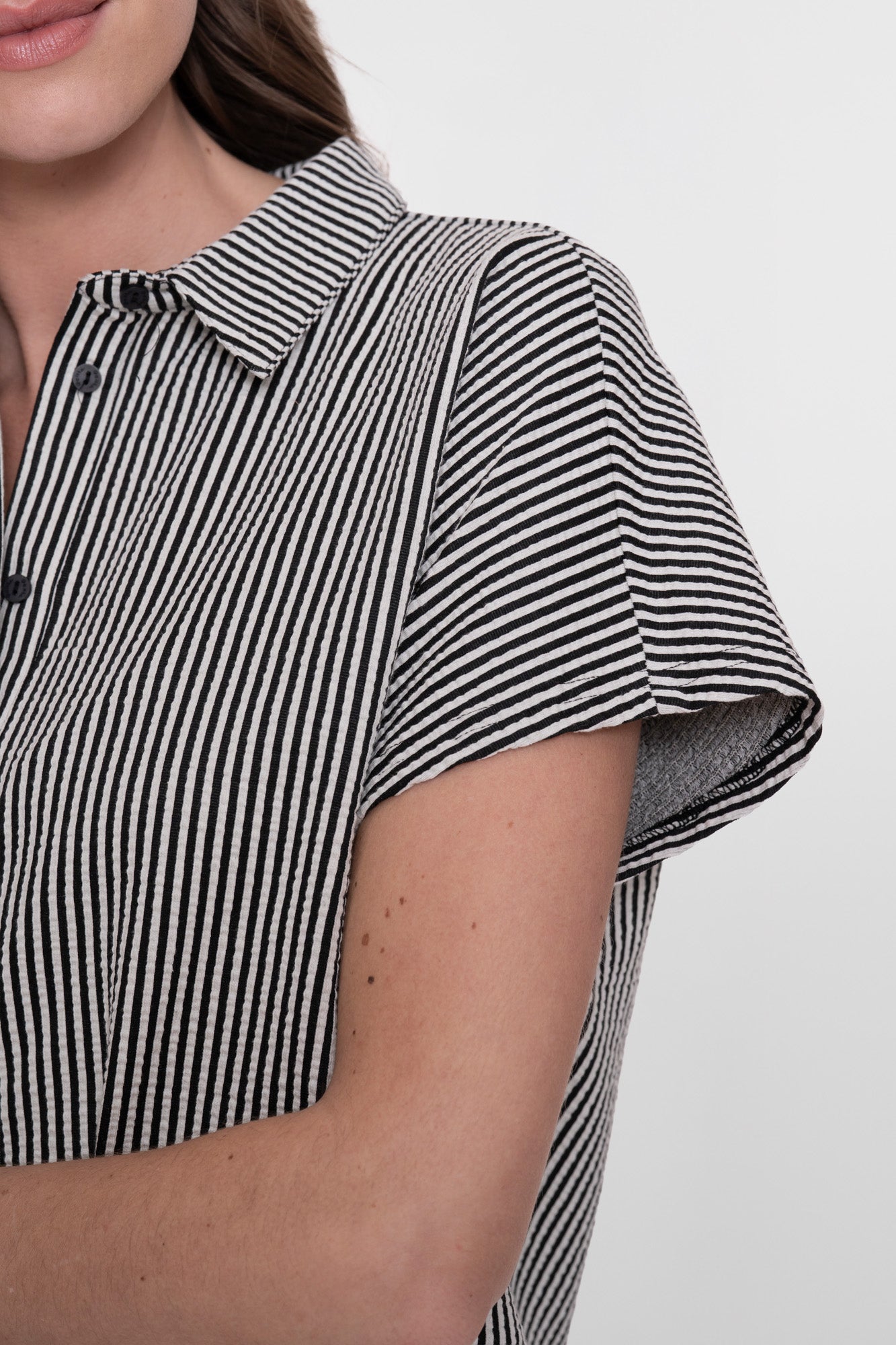 Geisha Bluse mit Streifen und kurzen Ärmeln