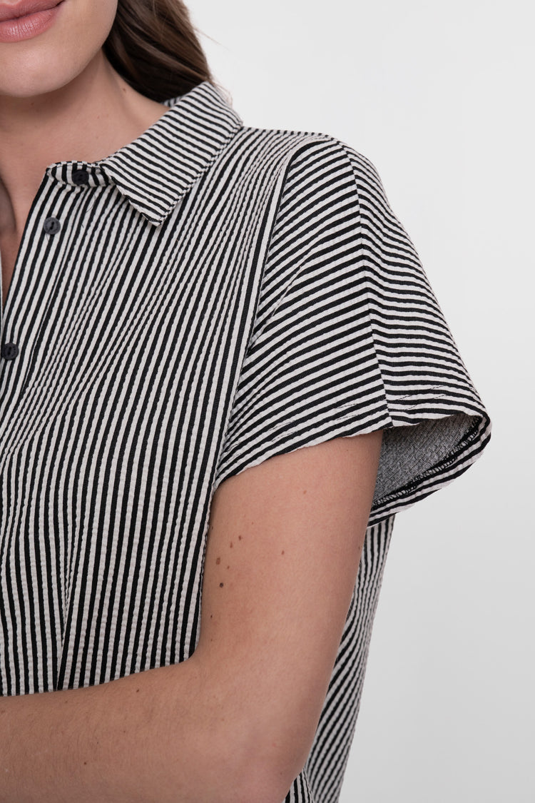 Geisha Bluse mit Streifen und kurzen Ärmeln