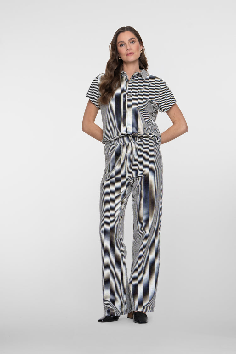 Geisha Bluse mit Streifen und kurzen Ärmeln