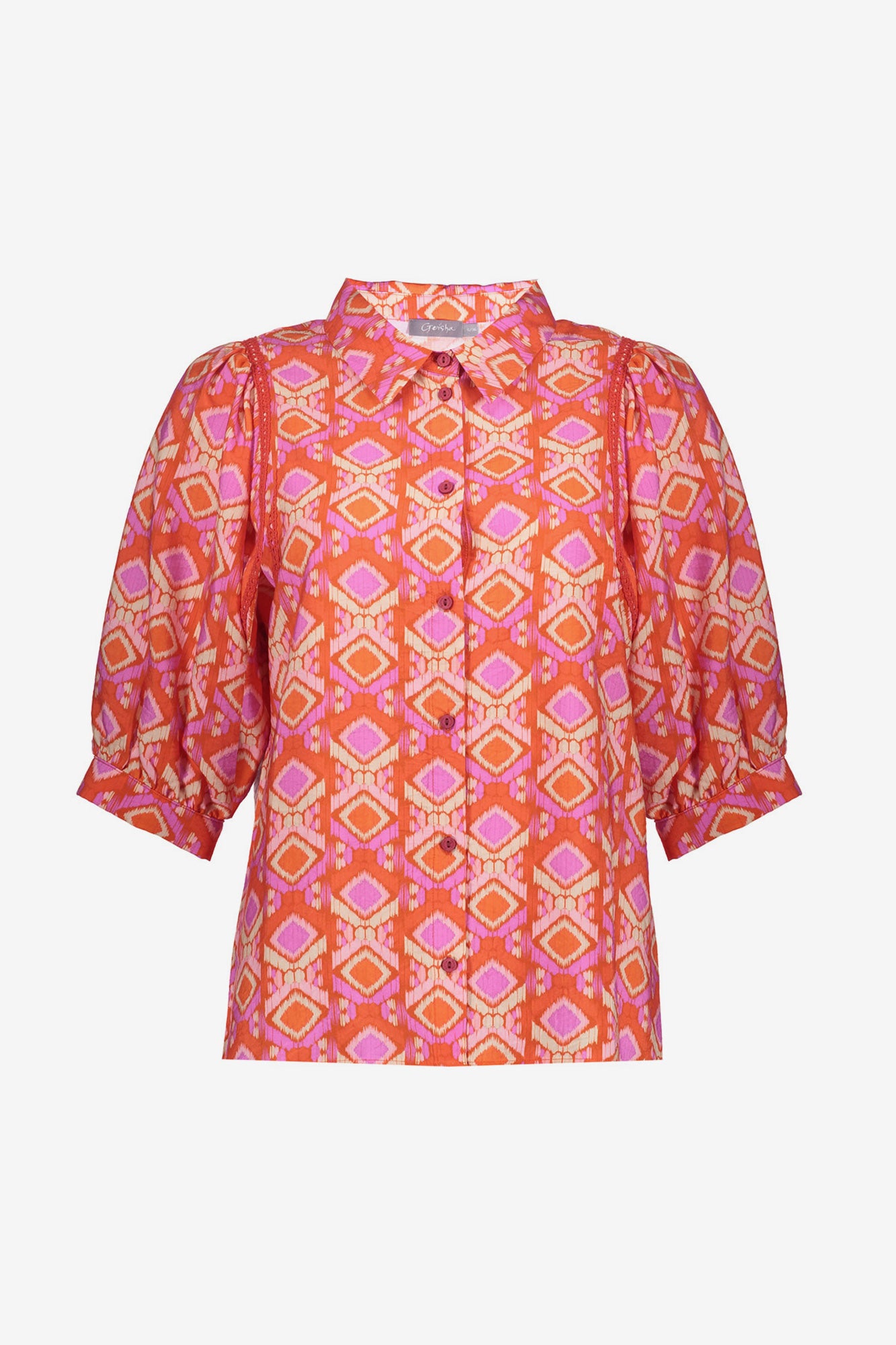 Geisha Bluse mit farbenfrohem grafischem Print