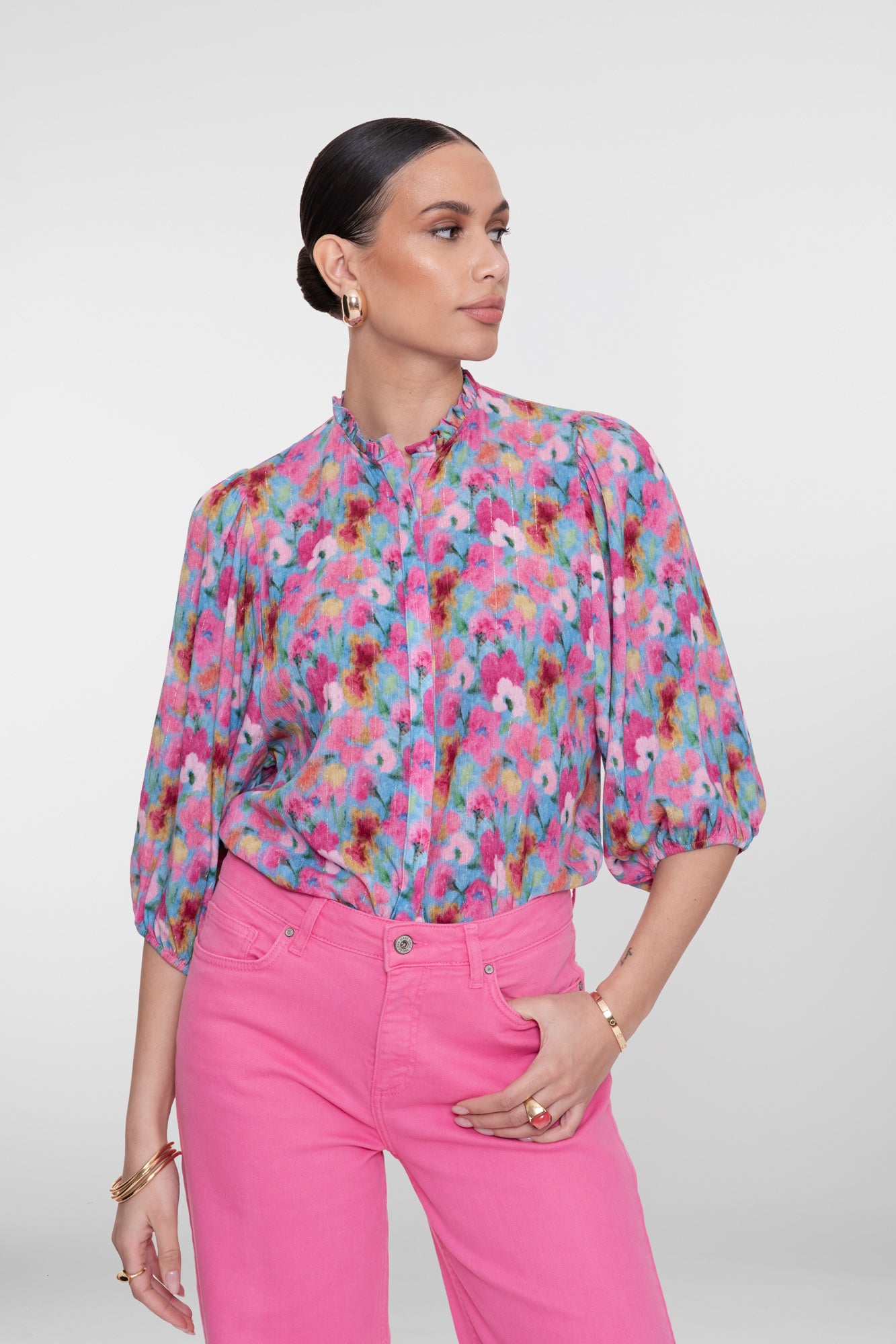 Geisha Lurex-Blumenbluse