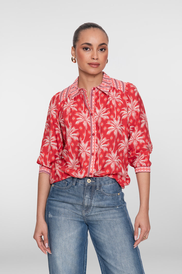 Geisha Bluse mit Palmenprint