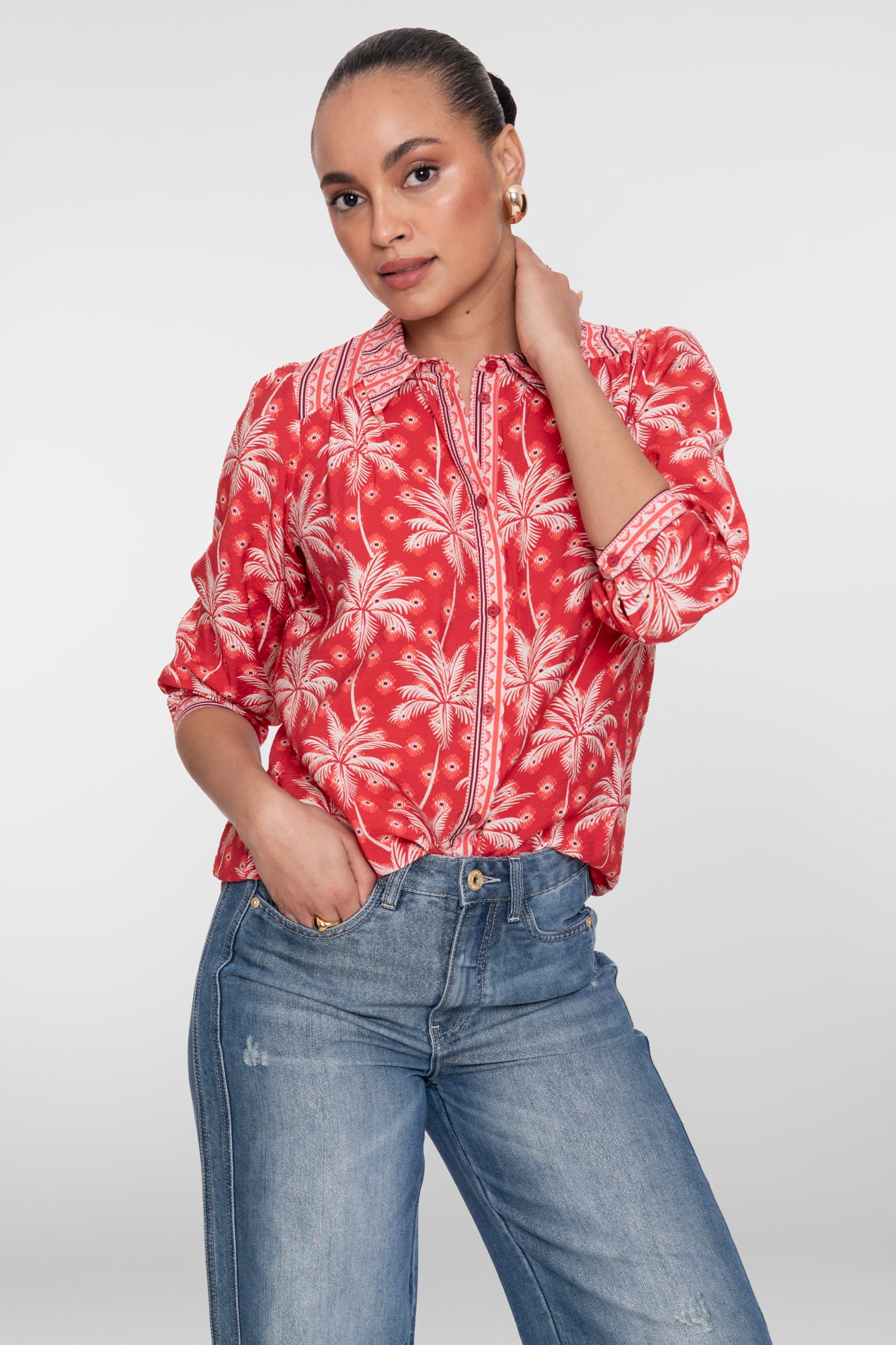 Geisha Bluse mit Palmenprint