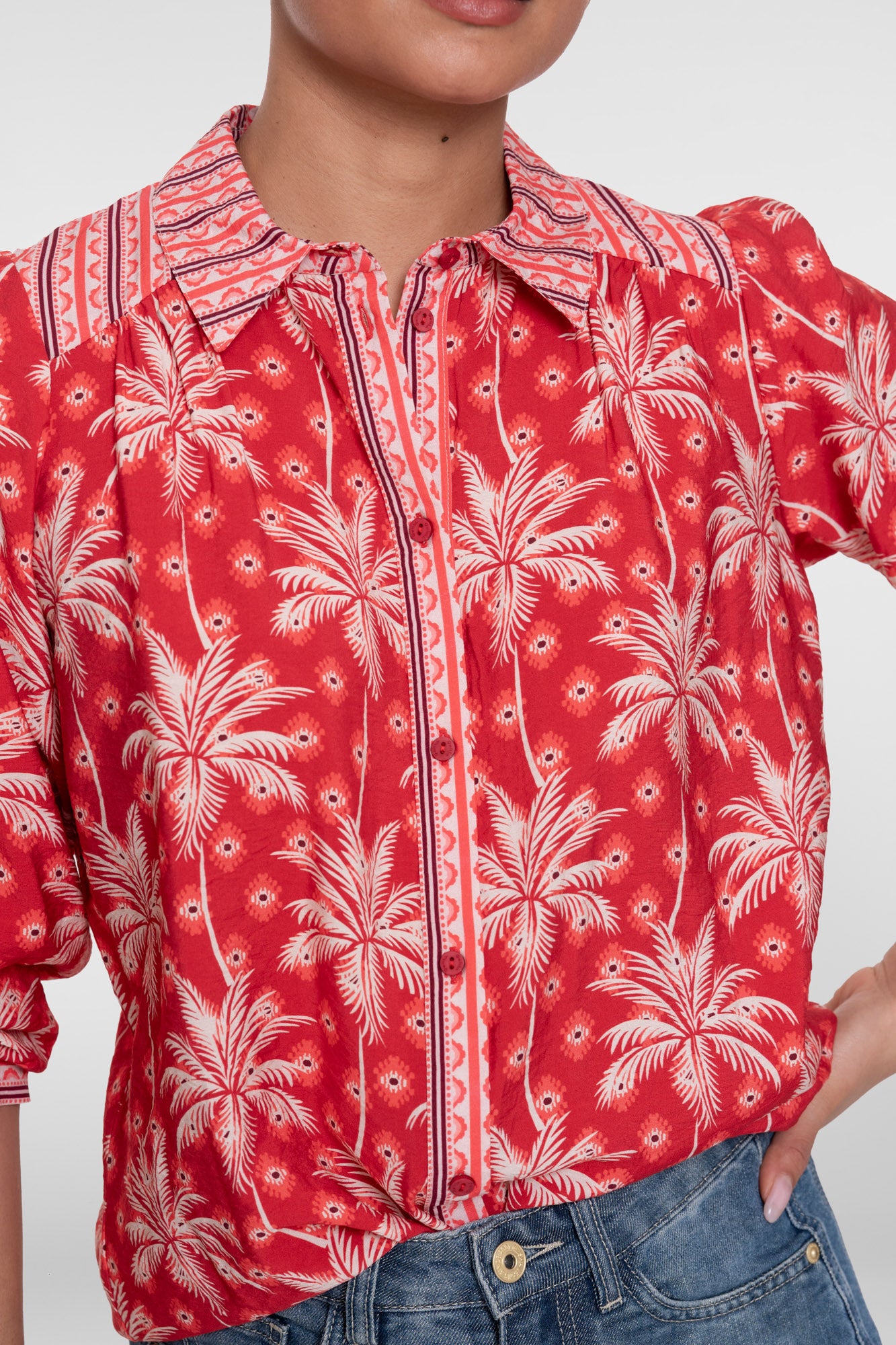 Geisha Bluse mit Palmenprint