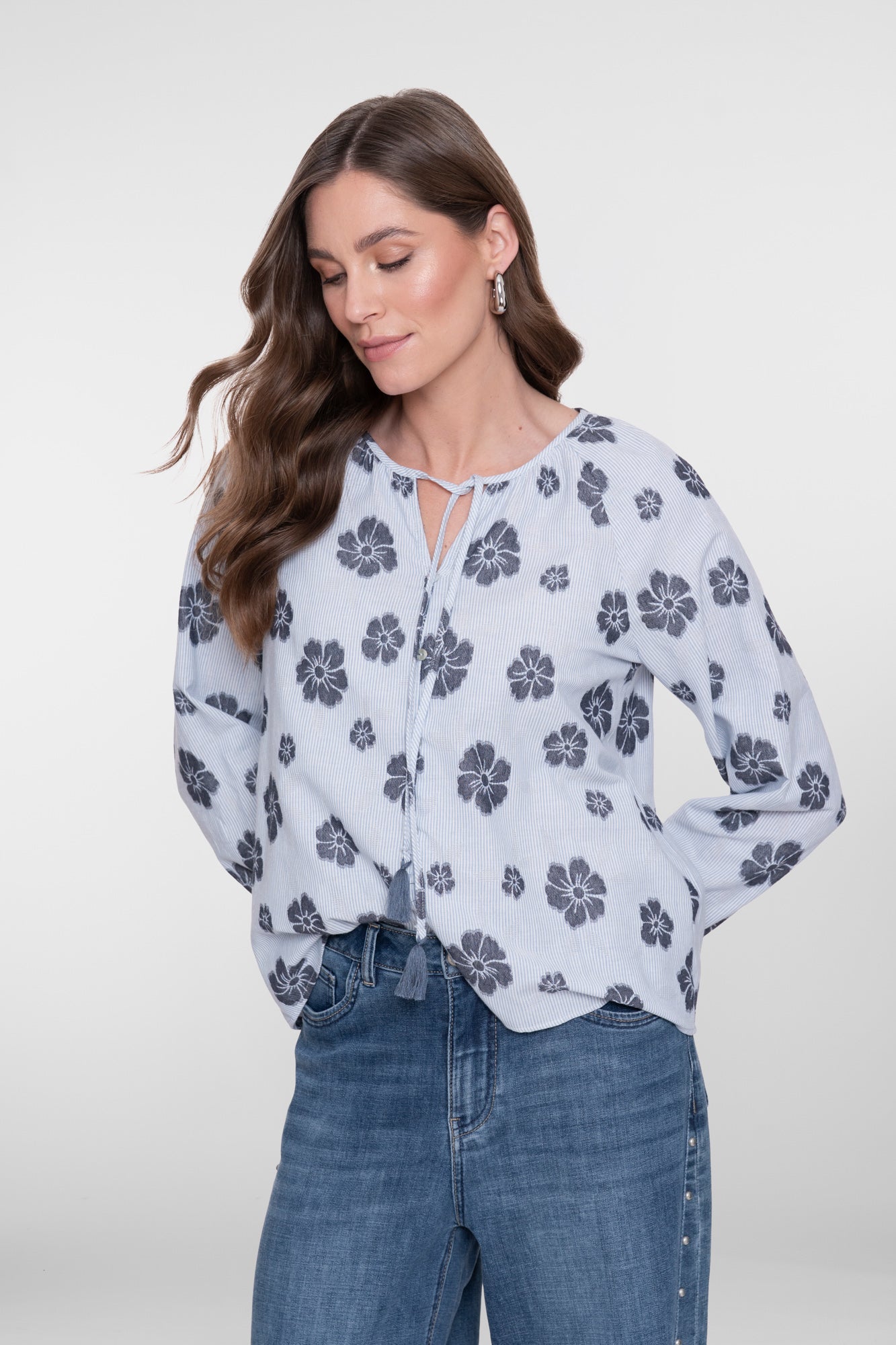 Geisha Top mit Streifenmuster und Blumen