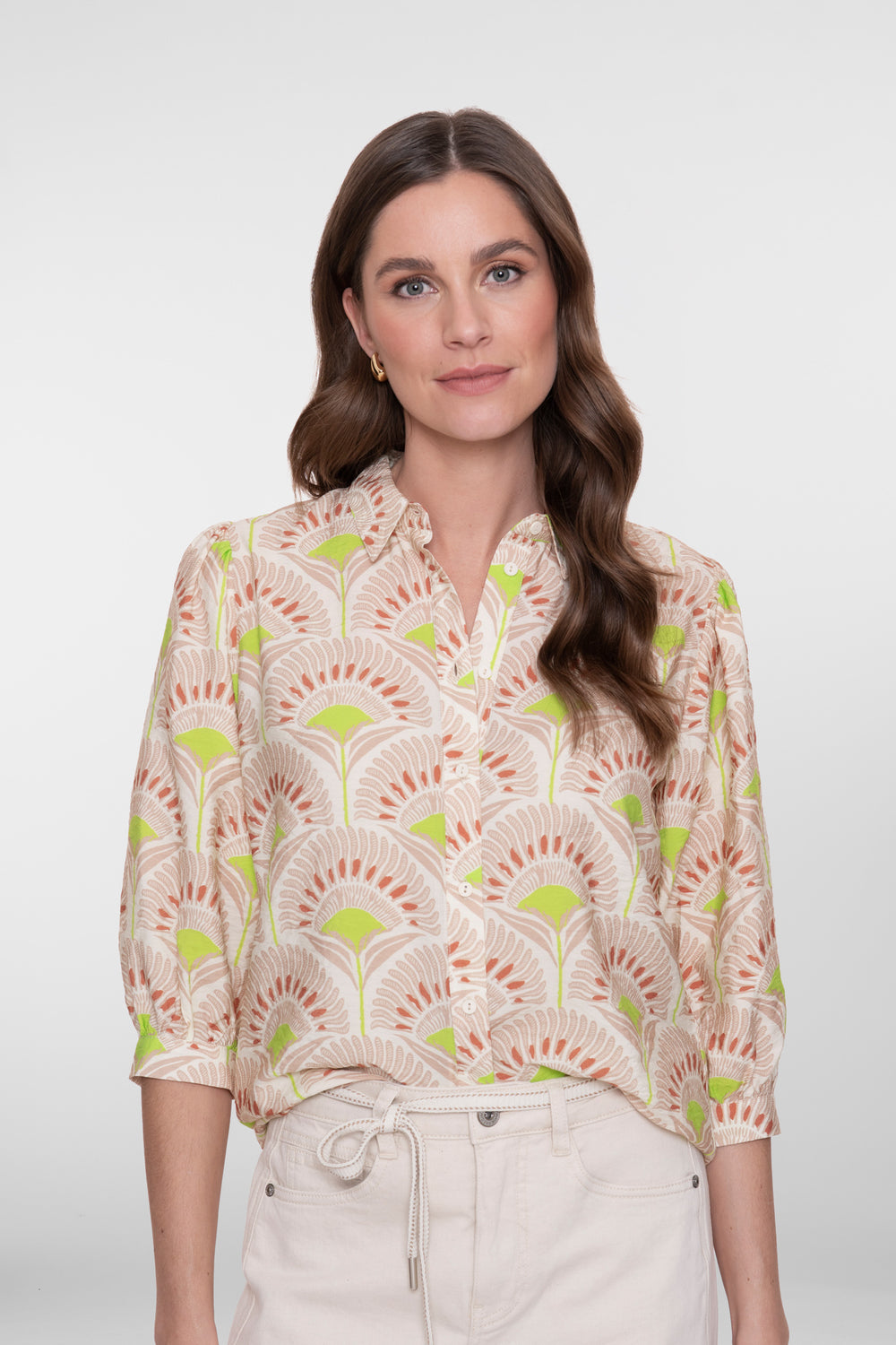 Geisha Bluse mit Fächerprint Lime