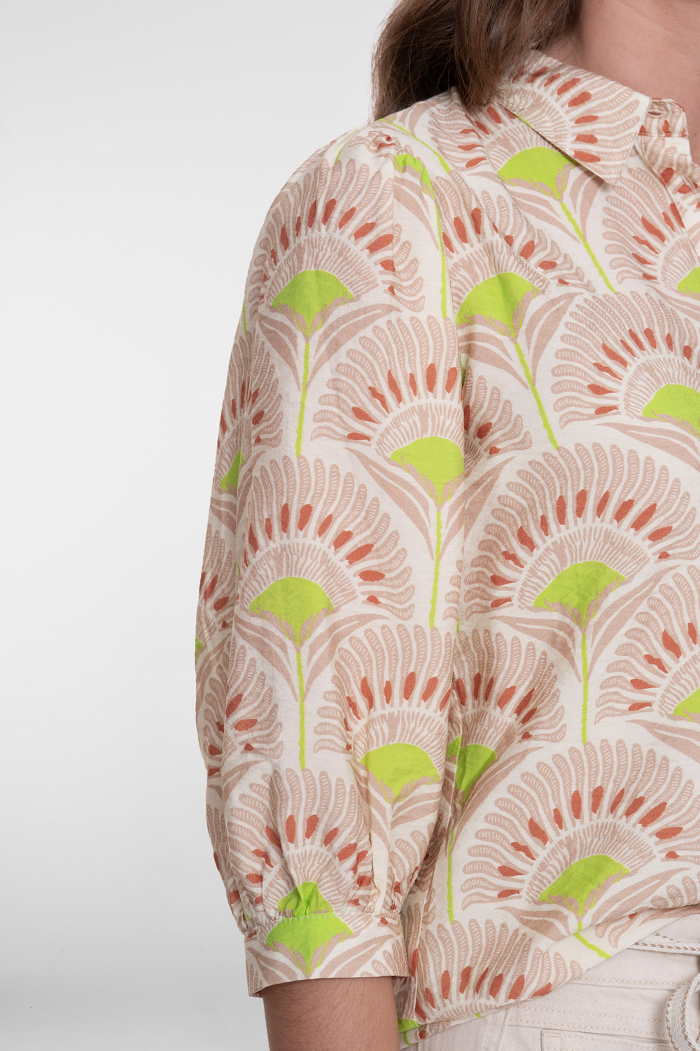 Geisha Bluse mit Fächerprint Lime