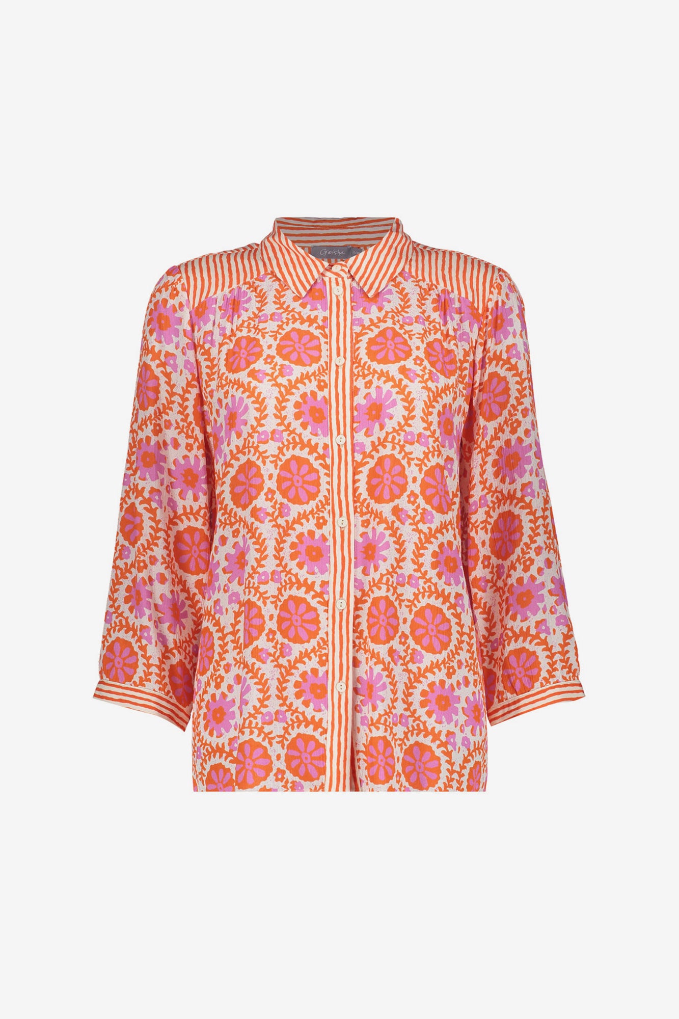 Geisha Bluse mit Blumen- und Streifenmuster