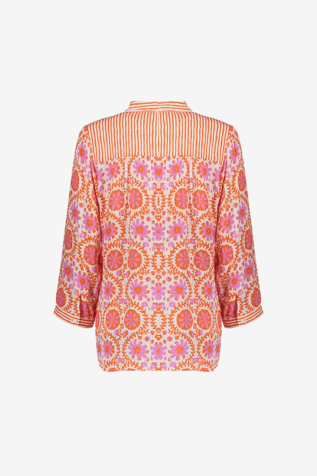 Geisha Bluse mit Blumen- und Streifenmuster