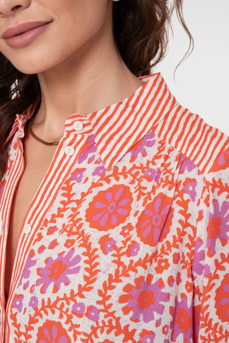 Geisha Bluse mit Blumen- und Streifenmuster