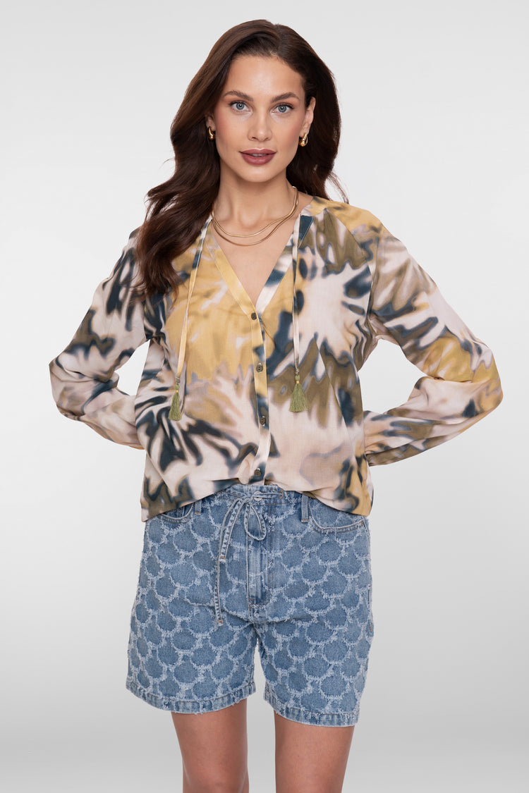 Geisha Bluse mit abstraktem Print und V-Ausschnitt