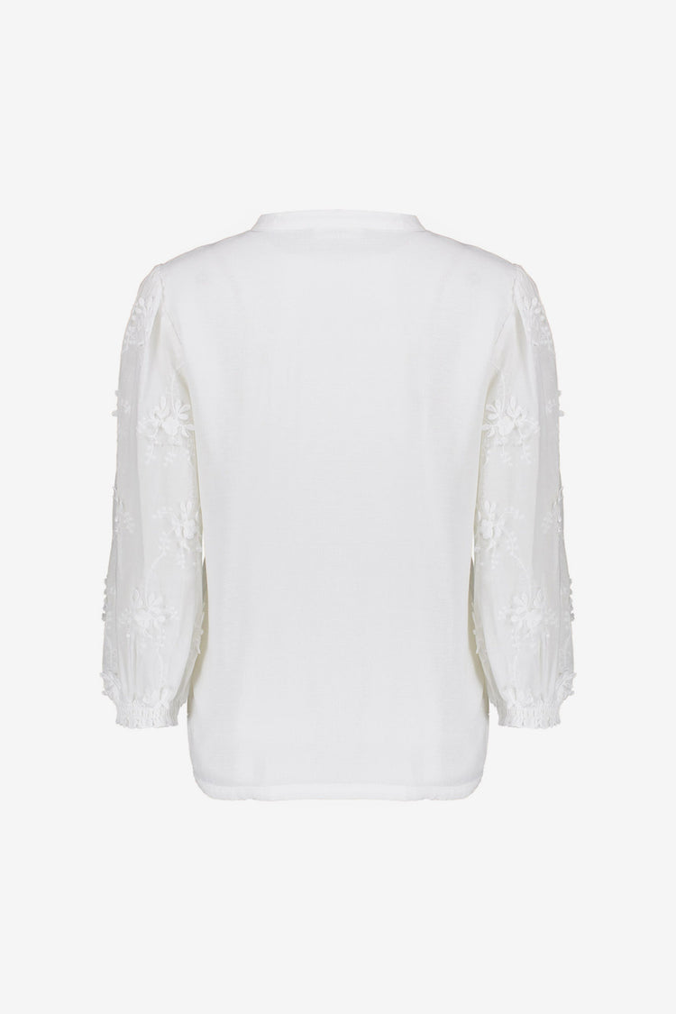 Geisha Bluse mit gesticktem Blumenmuster und 3/4-Ärmeln