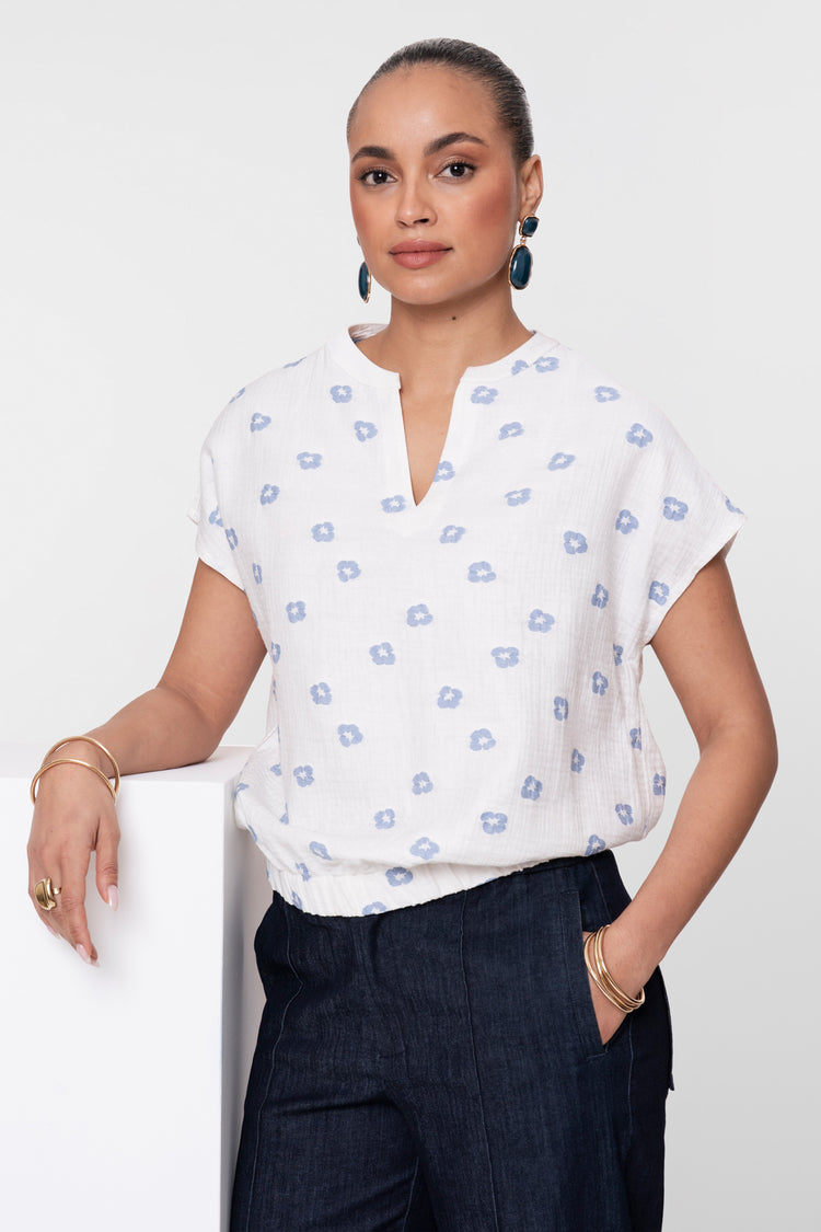 Geisha Top mit Blumenprint und V-Ausschnitt