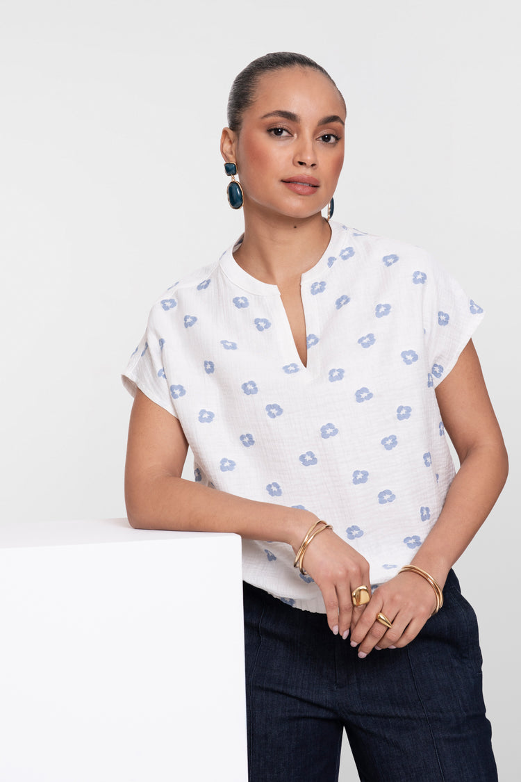 Geisha Top mit Blumenprint und V-Ausschnitt