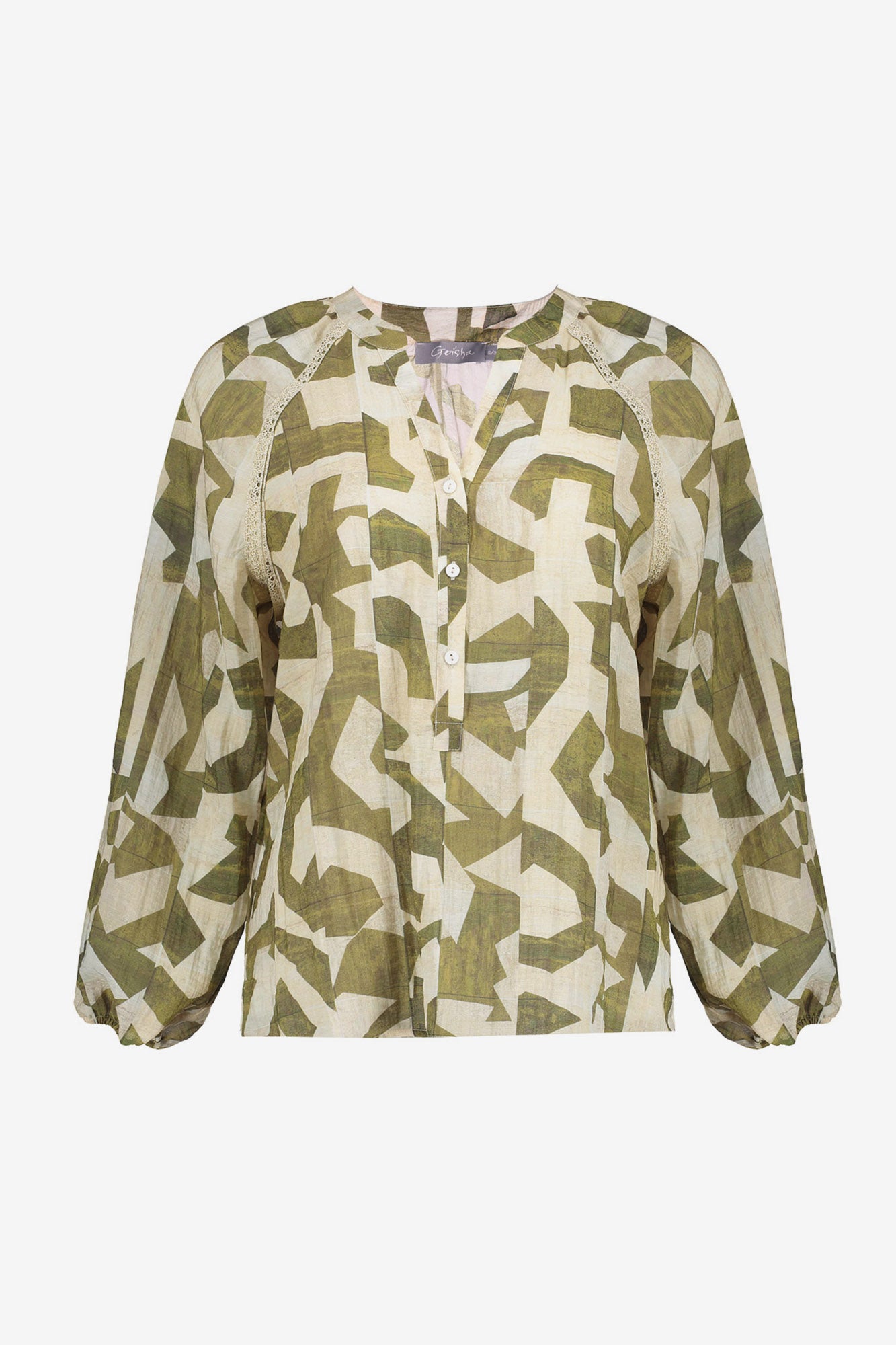 Geisha Top mit elegantem Print und Zierband