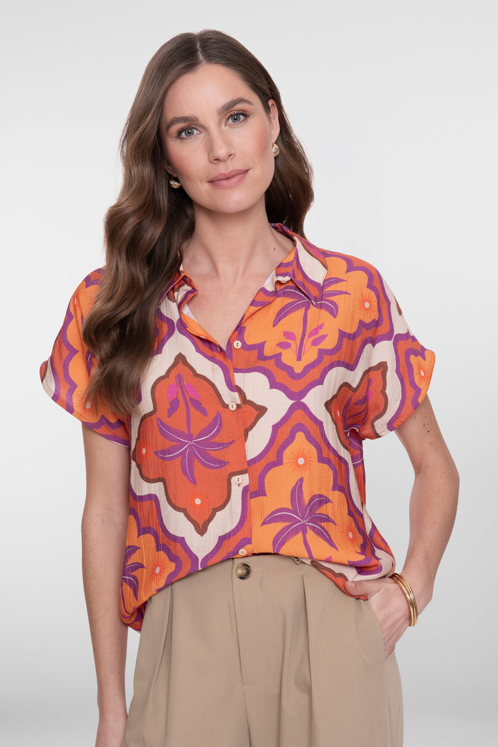 Bluse mit kurzen Ärmeln und grafischem Print