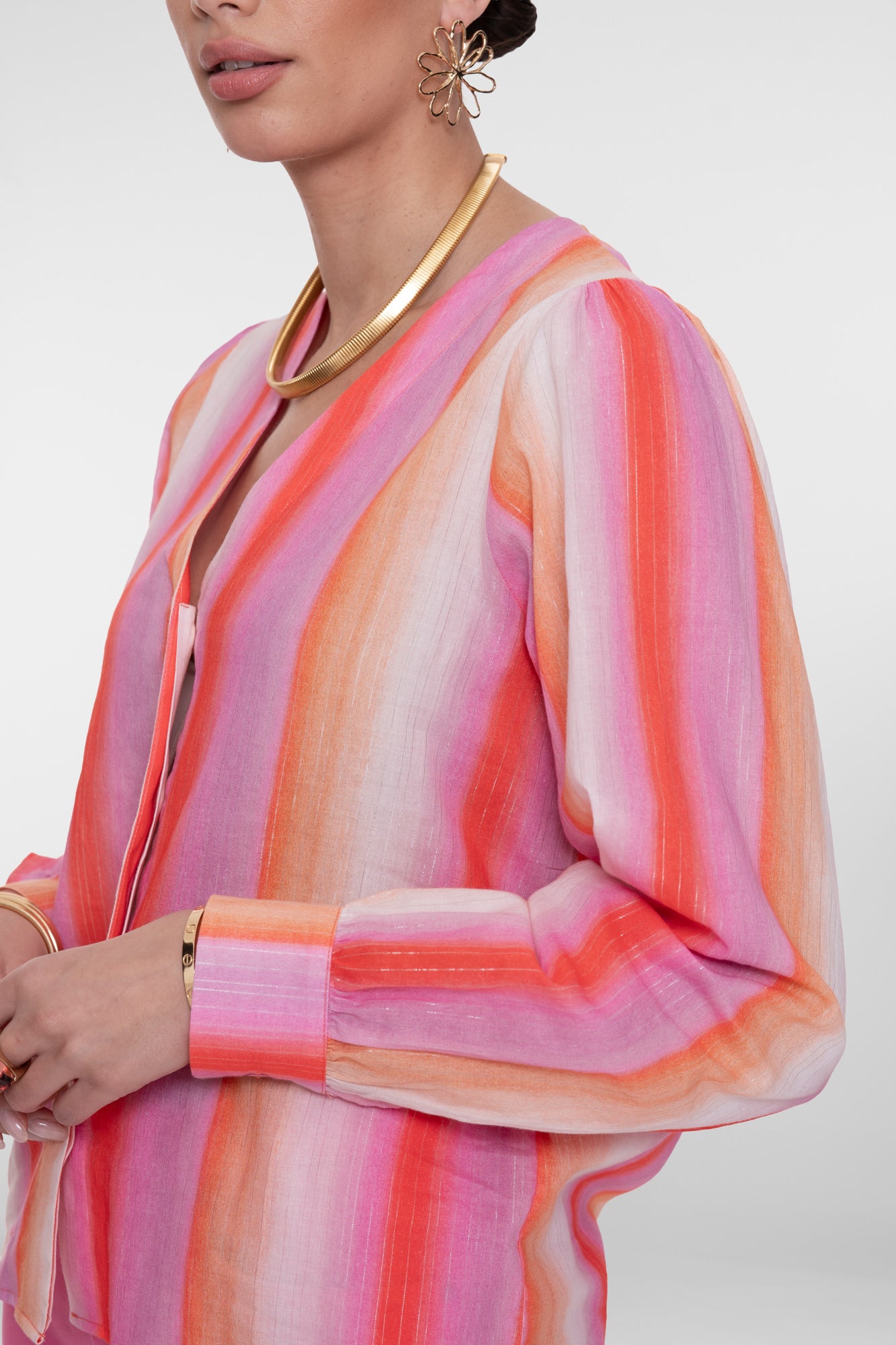 Geisha Bluse mit Streifen und Lurex