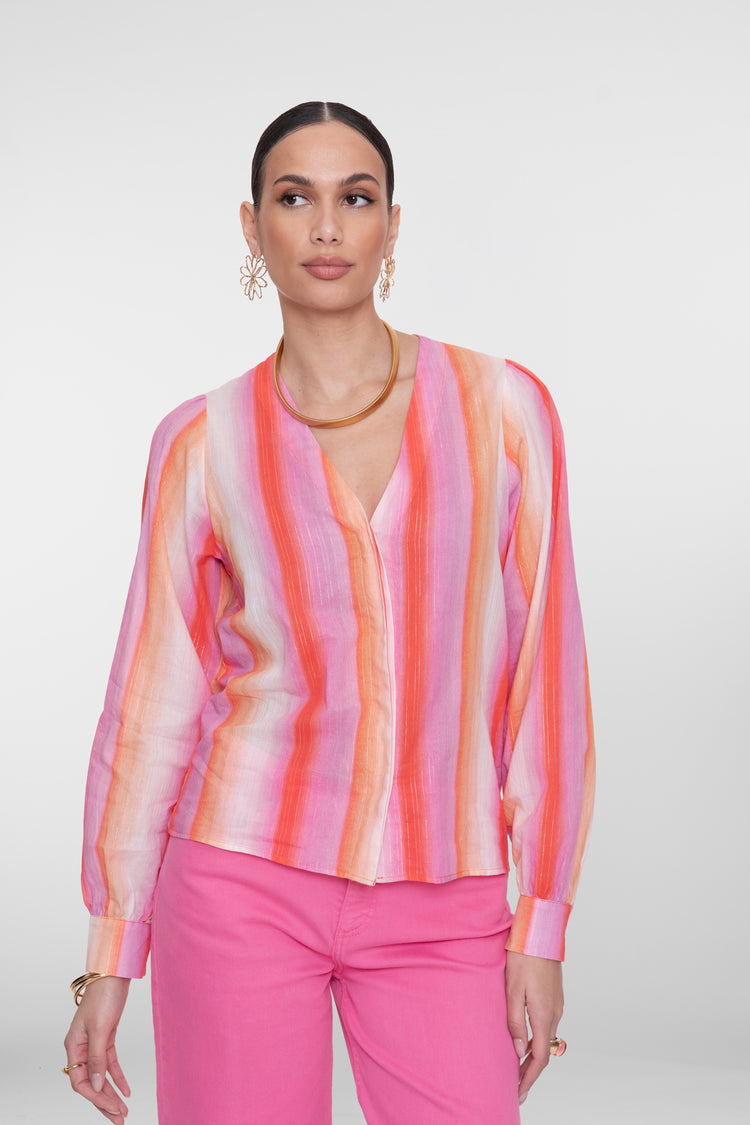 Geisha Bluse mit Streifen und Lurex