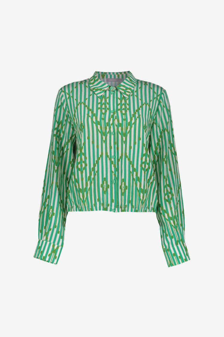 Geisha Bluse mit Streifen und elegantem Karomuster