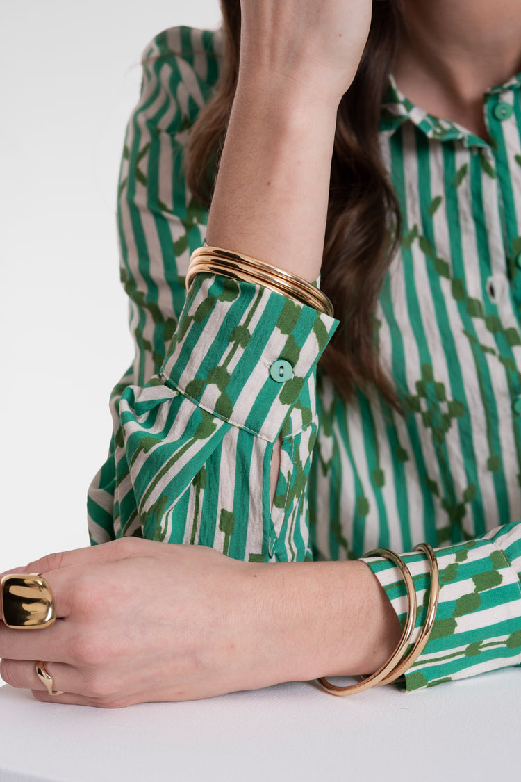 Geisha Bluse mit Streifen und elegantem Karomuster