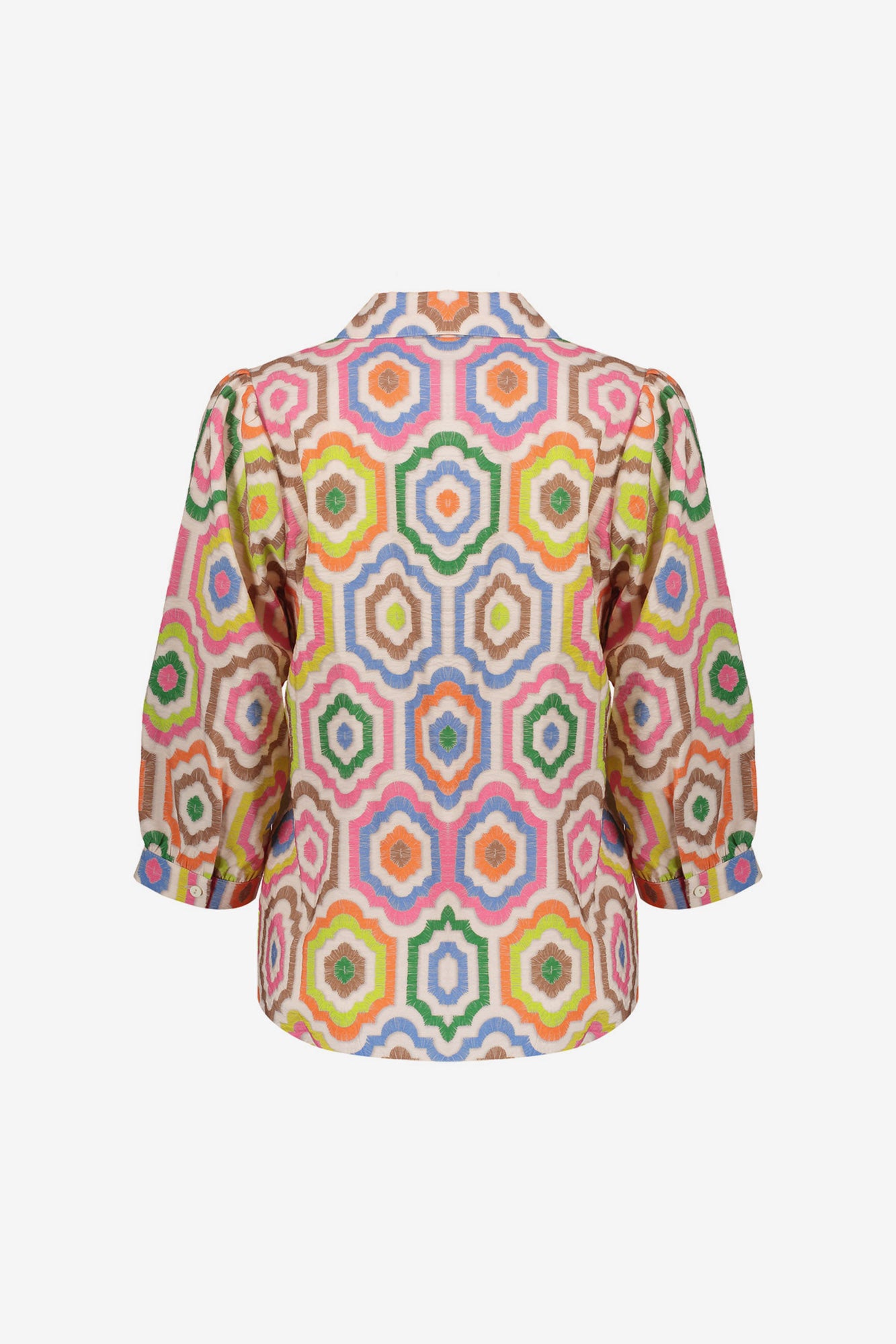 Geisha Bluse mit farbenfrohem Fliesenprint