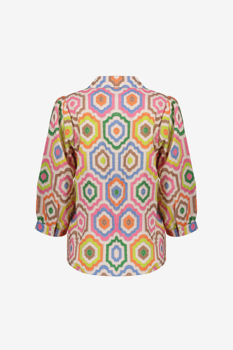 Geisha Bluse mit farbenfrohem Fliesenprint