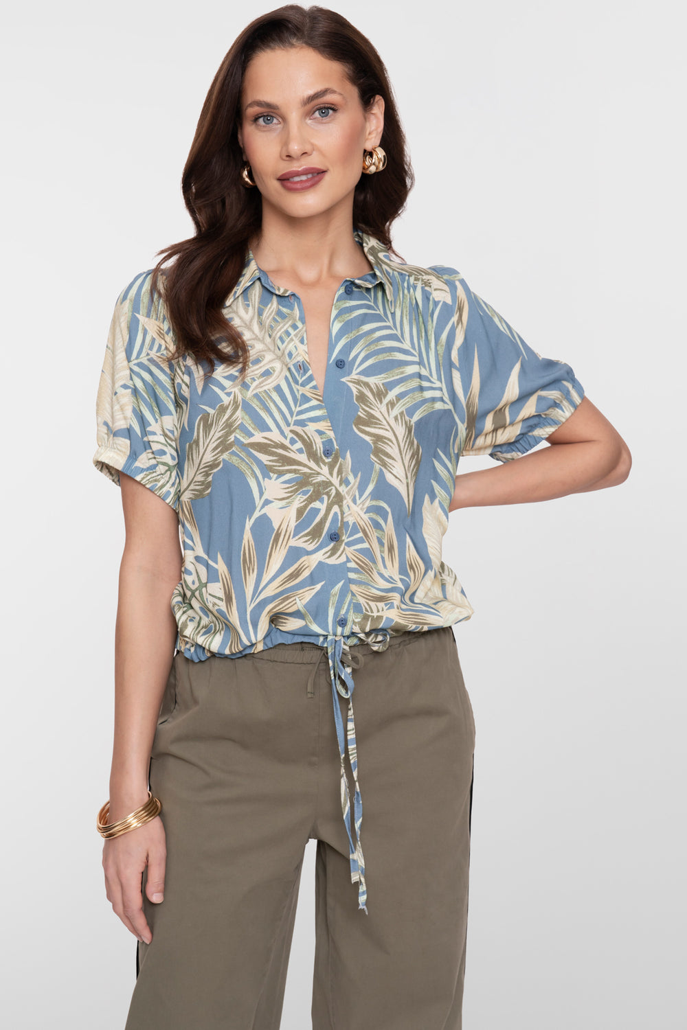Geisha Bluse mit botanischem Print und Tunnelzug