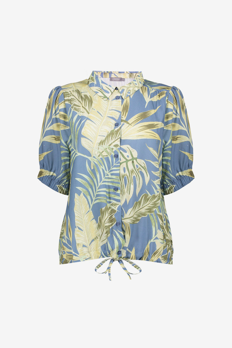 Geisha Bluse mit botanischem Print und Tunnelzug