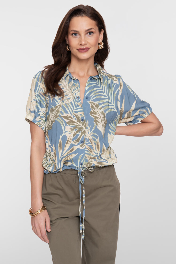 Geisha Bluse mit botanischem Print und Tunnelzug