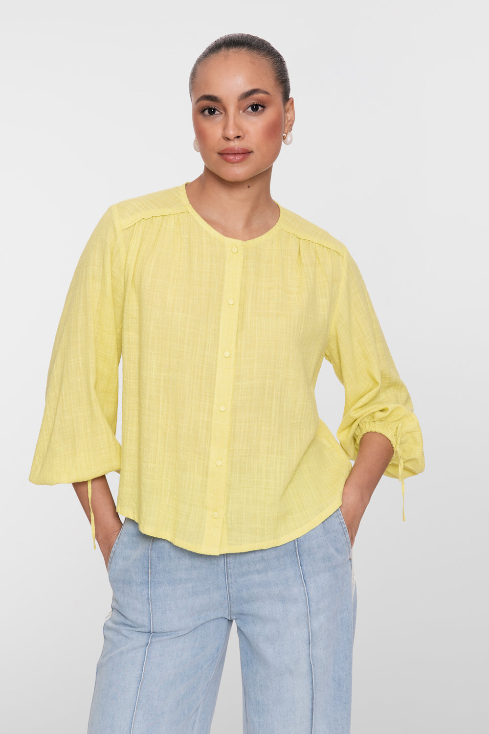 Geisha Limettenbluse mit Kordelzugärmeln