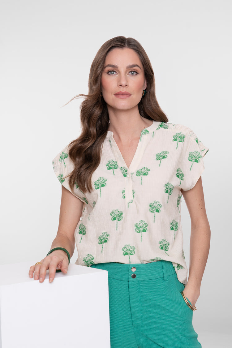 Geisha Top mit sommerlichem Palmenprint