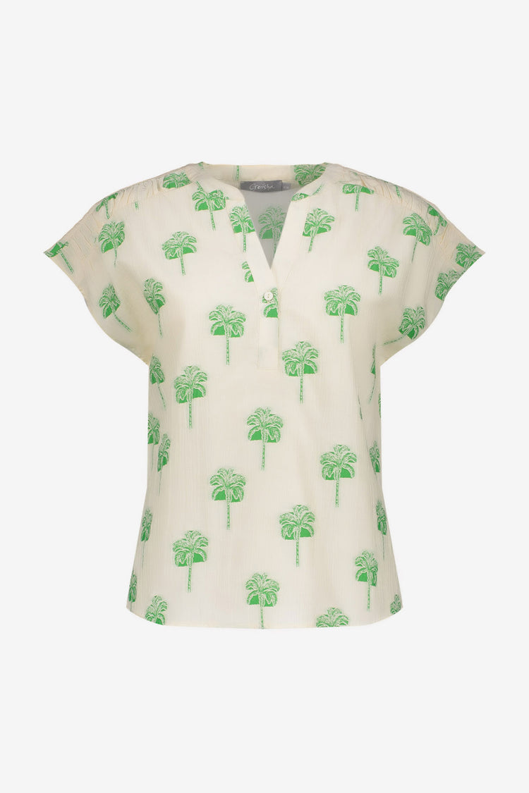 Geisha Top mit sommerlichem Palmenprint