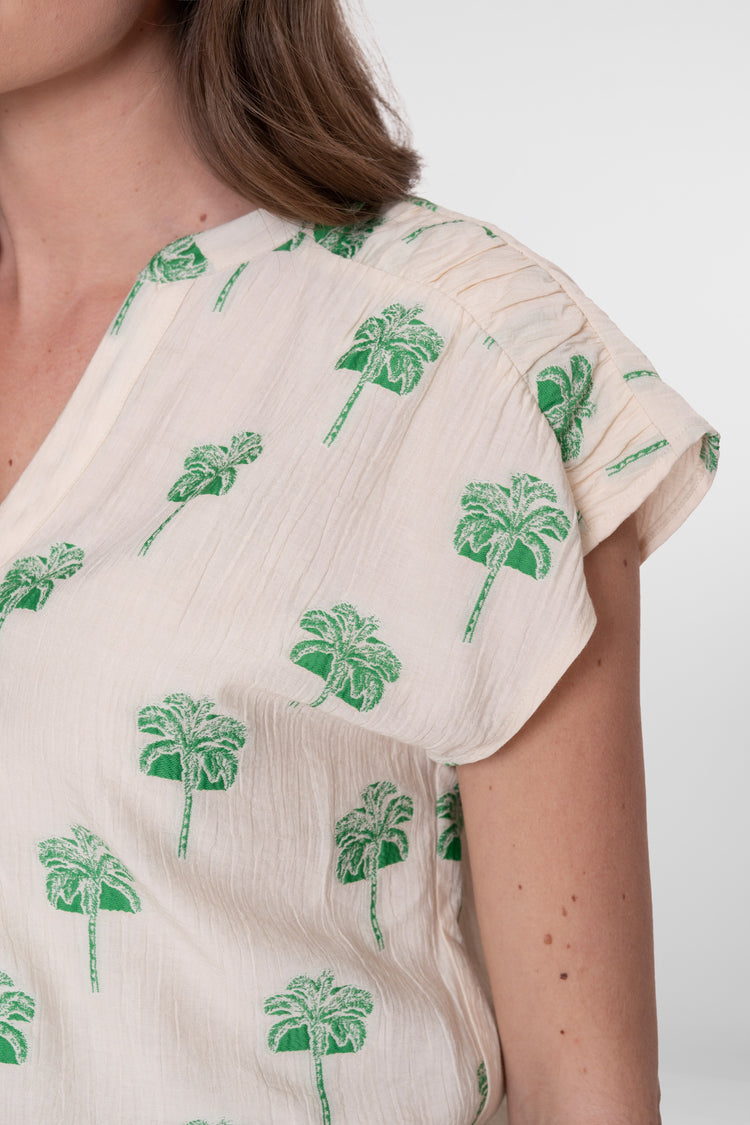 Geisha Top mit sommerlichem Palmenprint