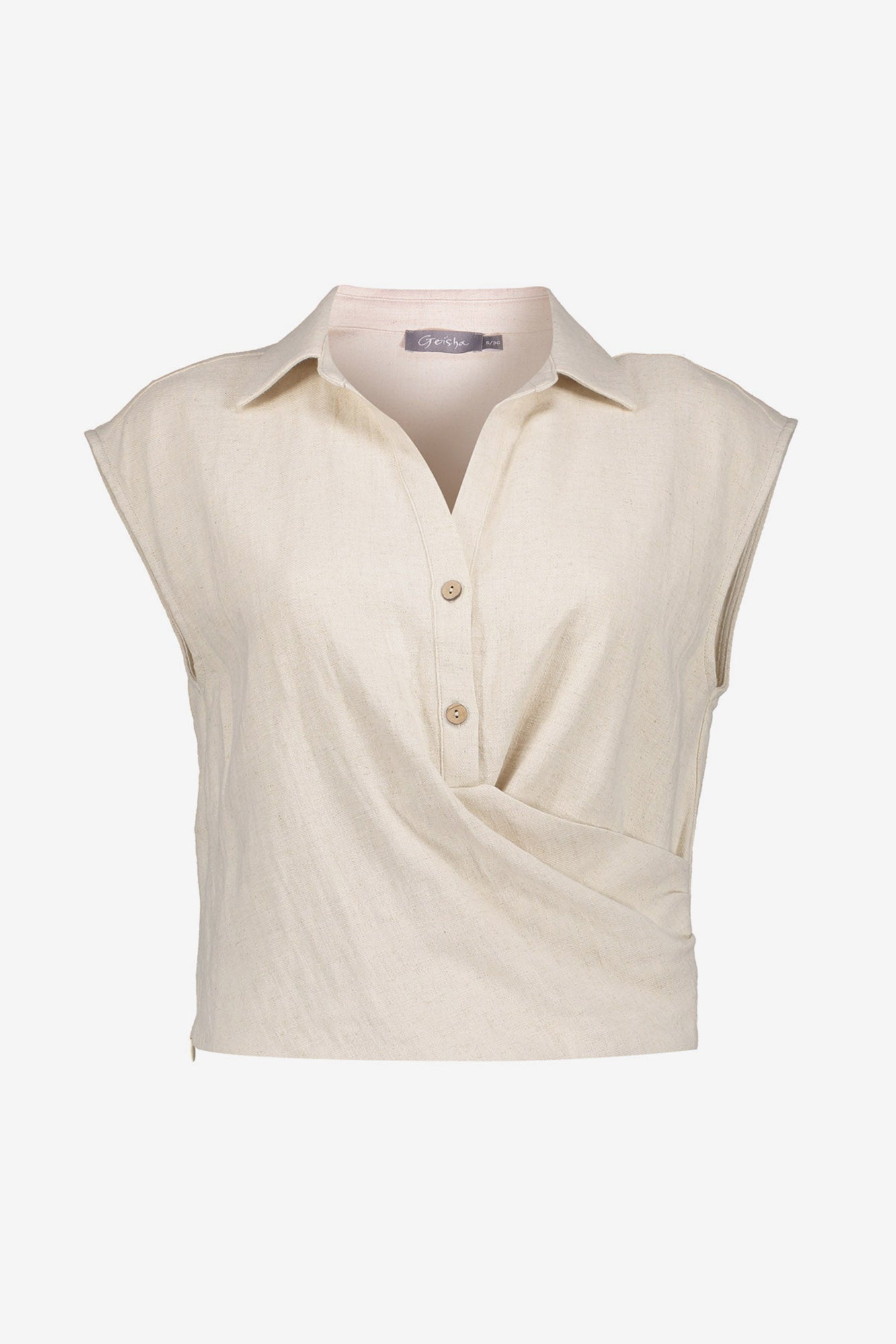 Geisha Top mit Wickeldetail und Leinenoptik