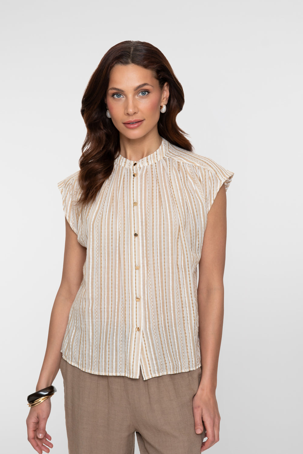 Geisha Bluse mit Streifenmuster und subtilen Lurexdetails