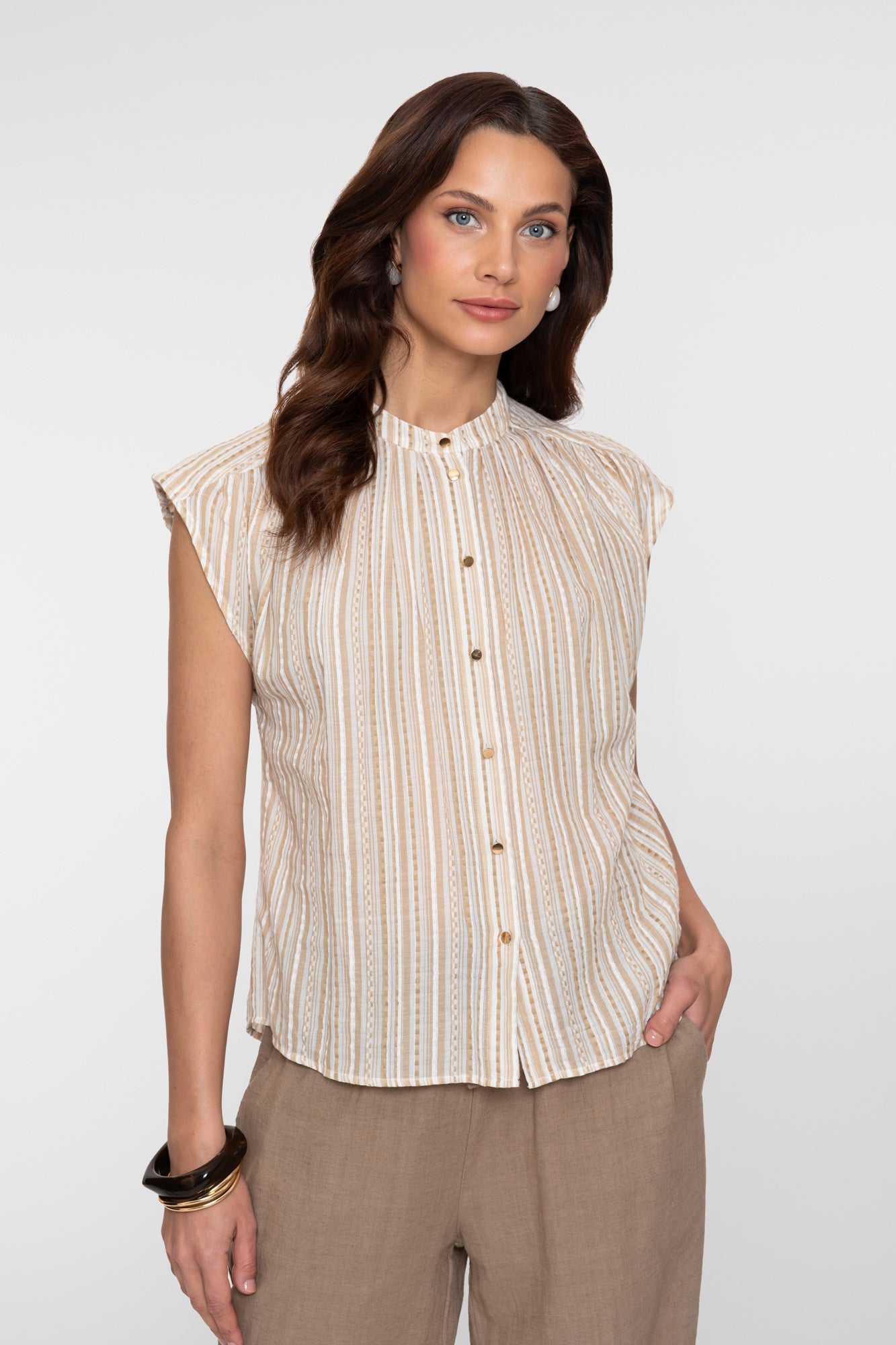 Geisha Bluse mit Streifenmuster und subtilen Lurexdetails