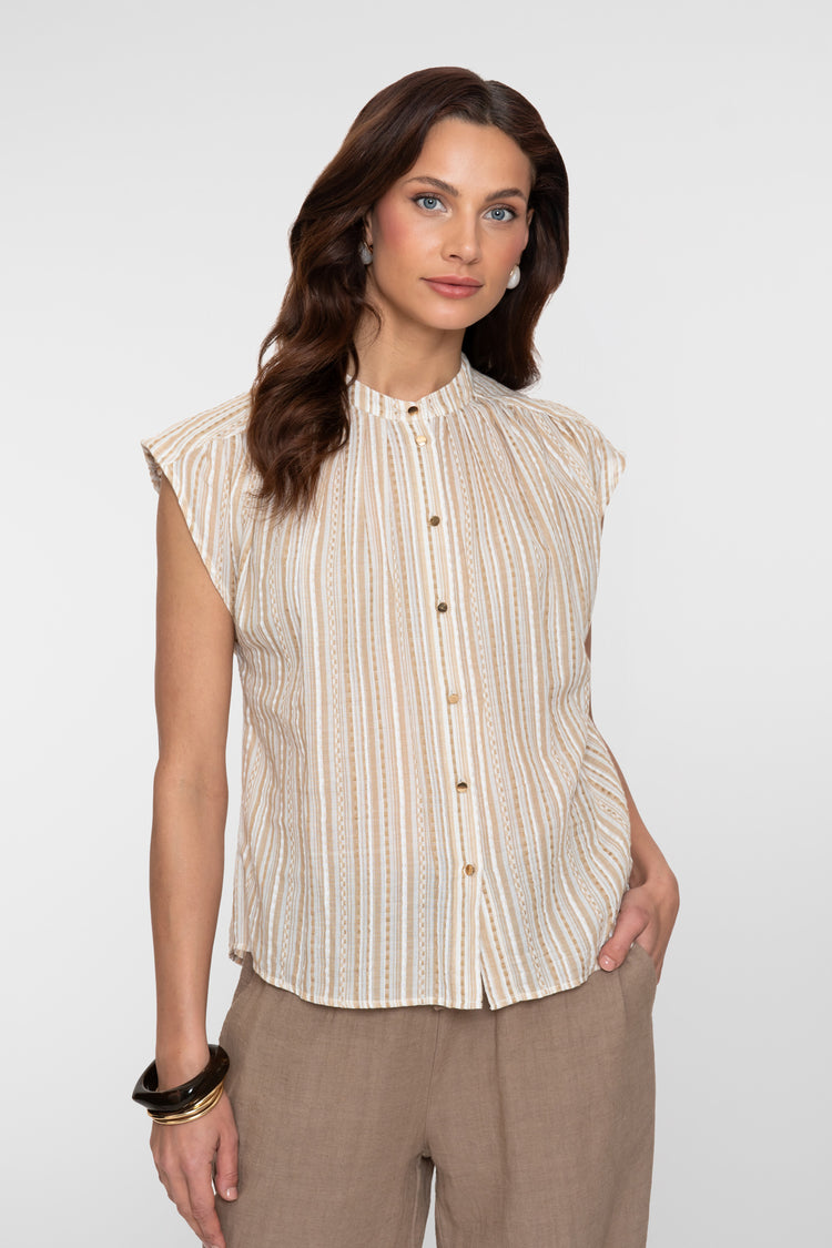 Geisha Bluse mit Streifenmuster und subtilen Lurexdetails