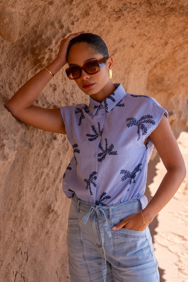 Geisha Blusen Kombiset mit gesticktem Palmenprint