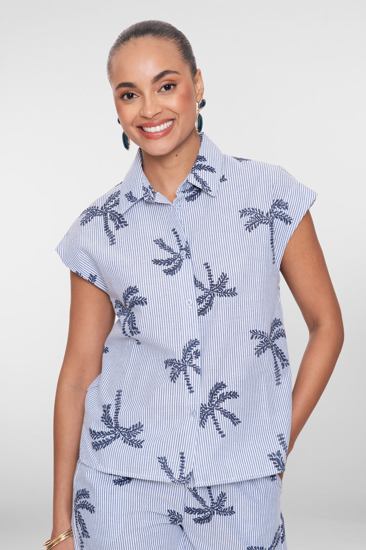 Geisha Blusen Kombiset mit gesticktem Palmenprint