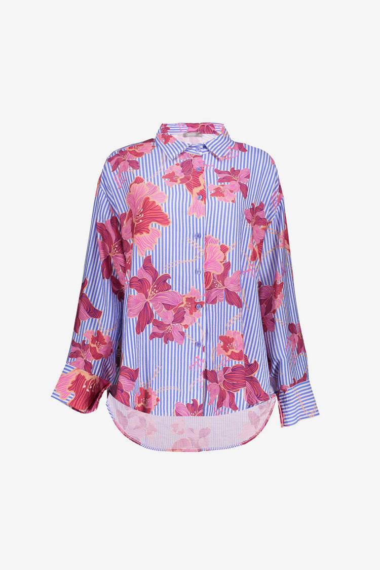 Geisha Bluse in Übergröße mit Streifen und Blumen