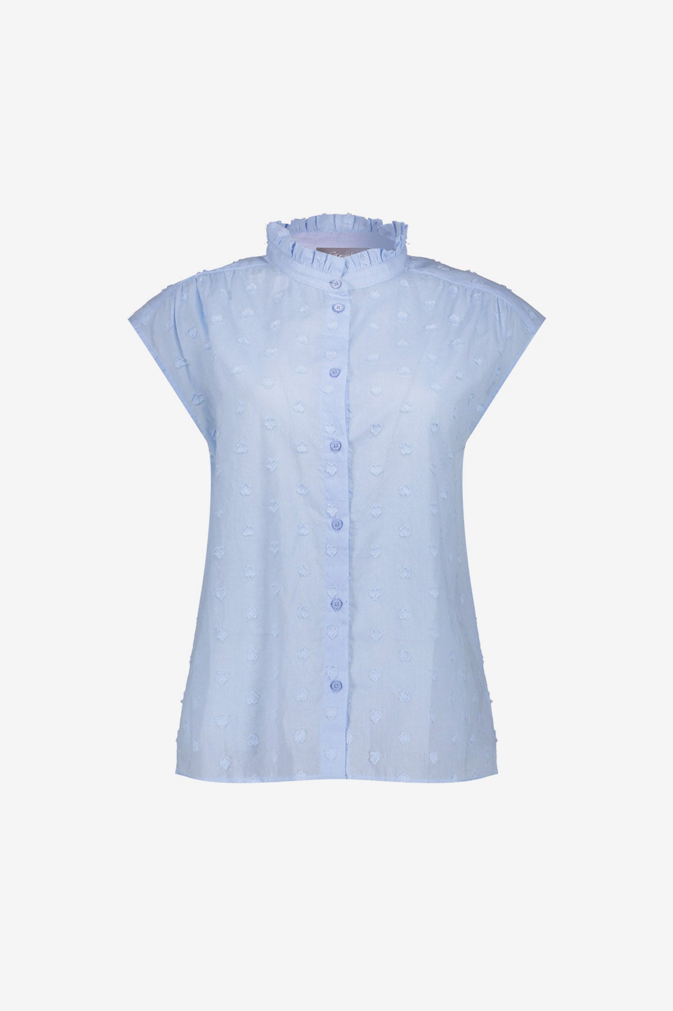 Geisha Bluse mit Rüschenkragen und dezentem Herzmuster
