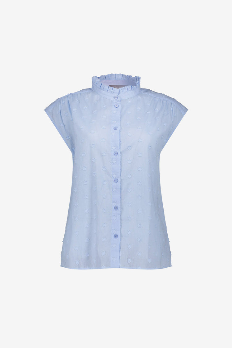 Geisha Bluse mit Rüschenkragen und dezentem Herzmuster