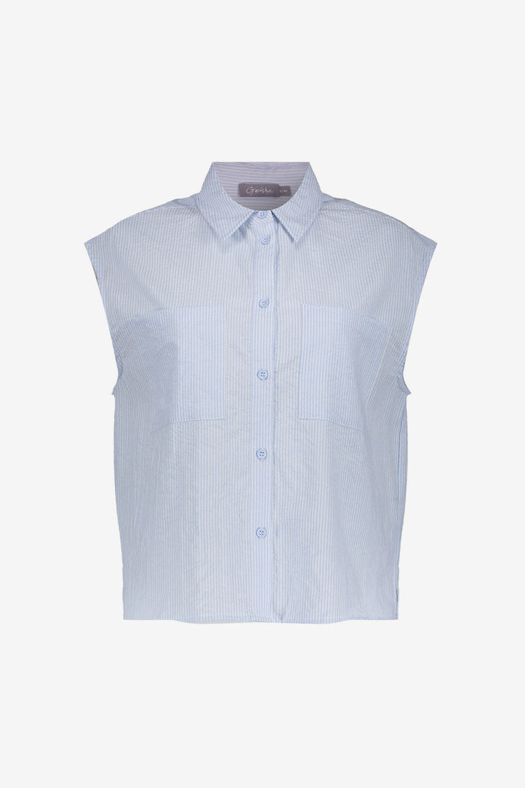 Geisha dames blouse lichtblauw streep