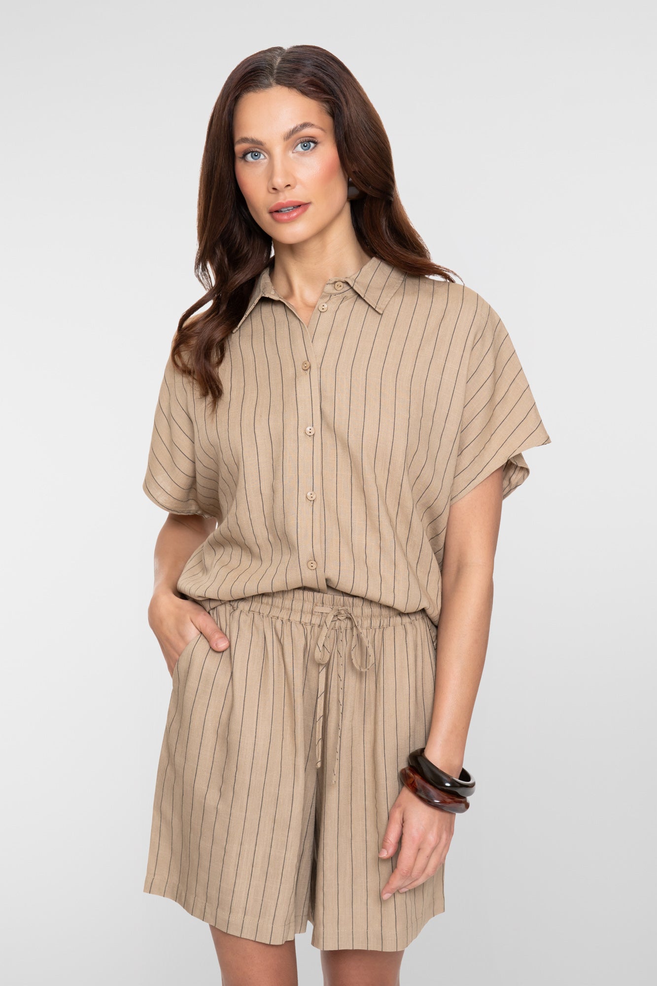 Geisha Bluse mit Kreidestreifen