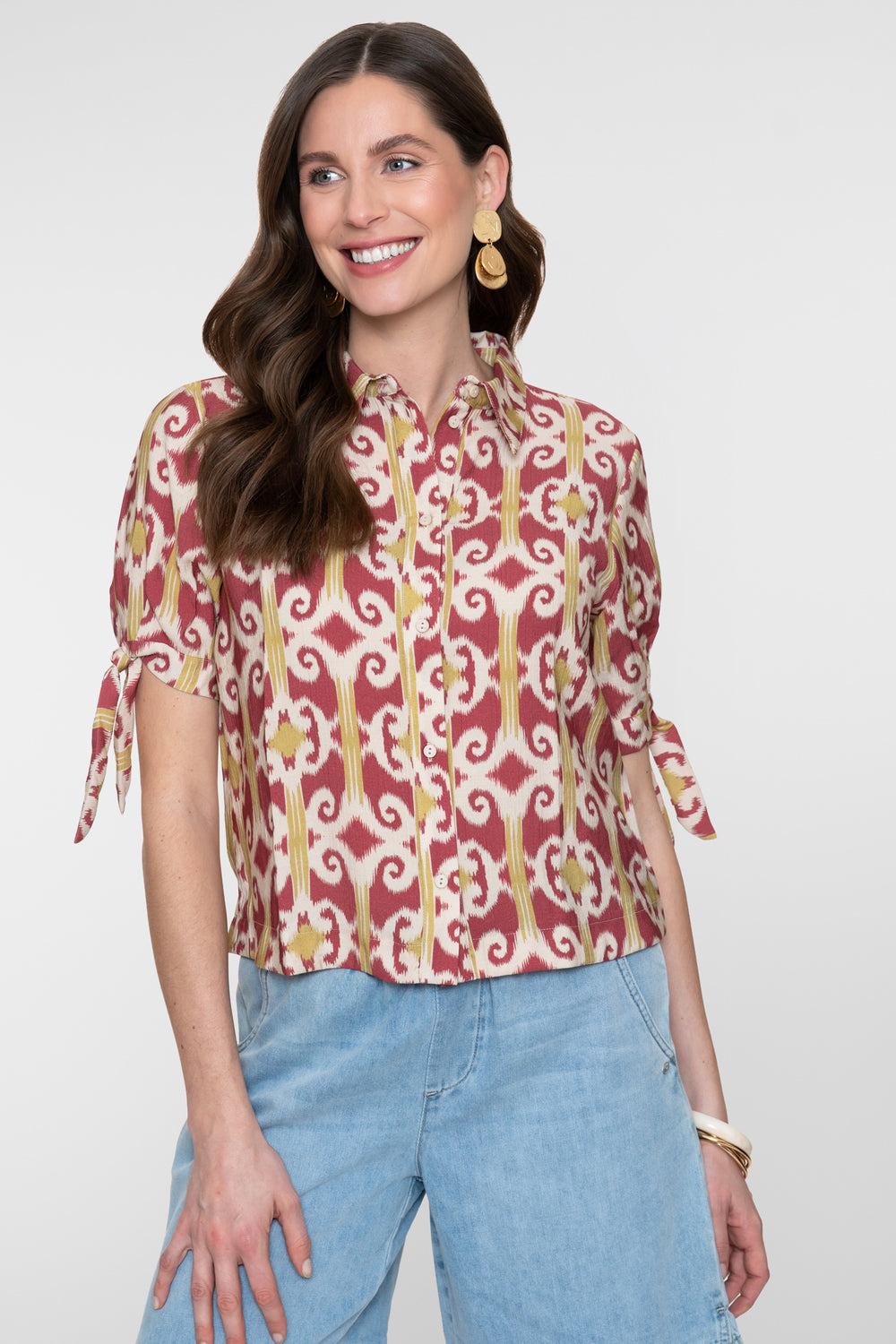 Geisha Bluse mit grafischem Print und verspielten Ärmel-Details